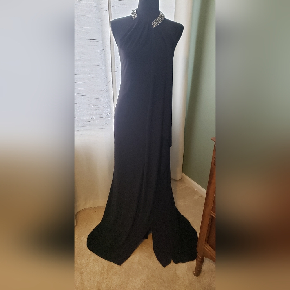 Xscape Black Gown with Silver Accents